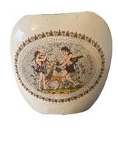  Greek vase,  scene depicting figures and a deer, featuring 24k gold accents 