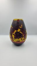 Beautiful Vintage Reproduction Emile Galle Cameo Glass Vase Etched Vine/Grape