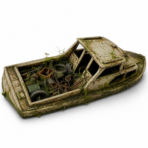 Abandoned 1950 cabin boat - 1950's,