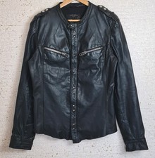 AllSaints Rebell Black Leather Shirt Jacket Men’s Size M Biker Rock Style