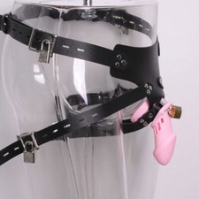 PU Leather Chastity Belt Lock Device Chastity Pants Male Silicone Cage Underwear