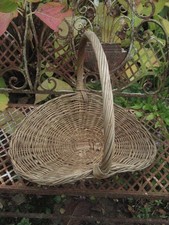 LARGE VINTAGE WICKER FLOWER TRUG BASKET WITH HANDLE 16.5" HIGH