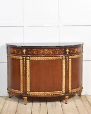 Italian marquetry and mahogany parcel gilt bow front cabinet