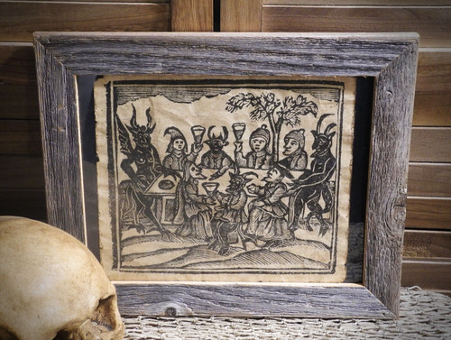 Witch feast woodcut aged - woodcut, print
