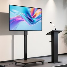 Height Adjustable Trolley Cart Stand Versatile Mobile Motorized TV Stand w/Shelf