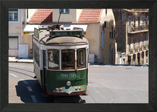 Green tram in Lisbon Framed