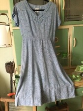 Original 1940s blue raised fabric dress,classic,LADY PETITE Rockabilly.