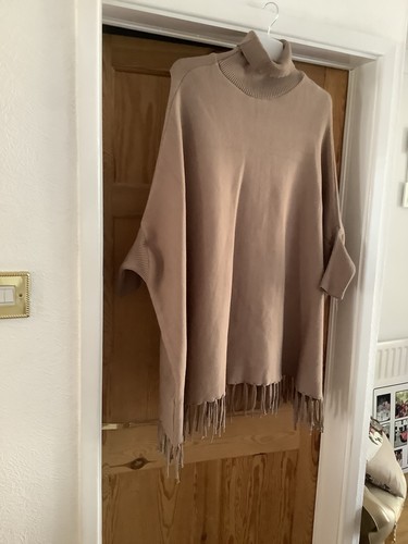 Ladies beige roll neck poncho - beige,