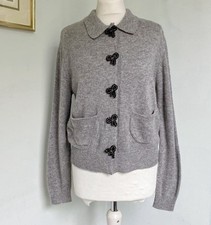ZARA Grey Collared Cardigan Black Sequin Bow Buttons M UK 10 12 Pockets Soft