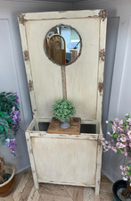 VINTAGE 1930S ART DECO OAK SHABBY CHIC CREAM PAINTED HALL COAT STAND 67" x 27"