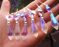 6 CHANDELIER iridescent AB  GLASS CRYSTALS SUN CATCHER LEAF DROPS PRISMS