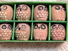 PORCELAIN/ TERRACOTTA HAND PAINTED OWLS x 8 GREAT GIFT REALLY CUTE FREE P&P