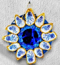 Coastal Mirror - Stunning Jellyfish - Handmade Oyster Shell  Mirror Blue  