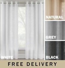 Crete Luxury Eyelet Linen Look Sheer Panels - Pair of Curtains in 4 Colours