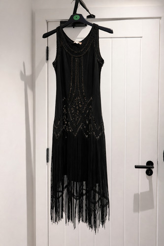 Black sequin fringe dress - black,