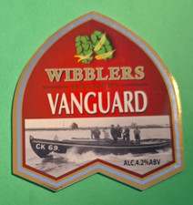 WIBBLERS brewery VANGUARD pump clip cask real ale beer badge front Essex boat