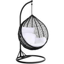 Garden Swing Chair Hanging Egg Chair Patio Hammock Chair w/ Stand Indoor Outdoor