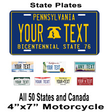 State License Plate Personalize With Your Text Motorcycle 4"x7" Novelty Only