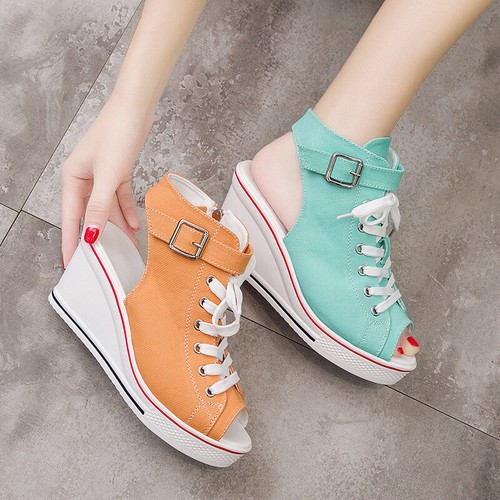 Womens wedge heels canvas - canvas, lace