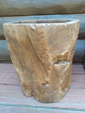 Antique Adze Cut Carved Wooden Mortar Primitive Wood Hornbeam Native American?