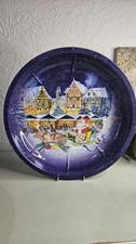 Vintage West German Round Enameled Tin Holiday 10" Cookie Cake Serving Plate