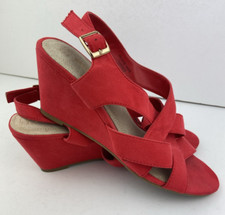 Primark Women's Wide Fit Red High Wedge Heel Adjustable Slingback Shoes UK 5 VGC