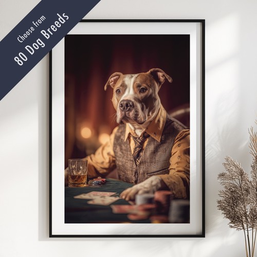 Funny dog playing poker print - playing,