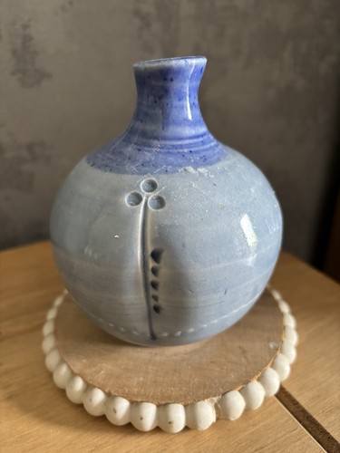 Studio pottery blue bud vase - pottery,