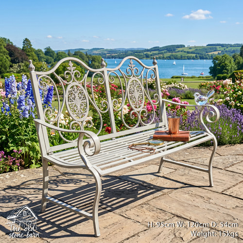 Ornate bench antique grey - ornate,