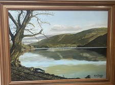 Vintage oil painting Landscape woodland Water signed Hugh Chambers 1983 Large