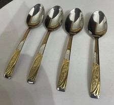 Vtg 18/10 INOXPRAN 4 Stainless Steel Gold Plate 13cm Teaspoons Spoons Cutlery