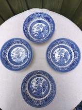 EIT English Ironstone Blue & White Willow Pattern 4 X Soup/Cereal Bowls