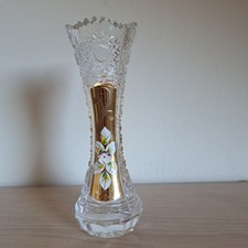 Czech Bohemia crystal Bud glass vase 6 inch- 24k gold-hand painted - Flowers