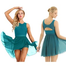 Women Lyrical Ballet Dance Dress Leotard Skirt Contemporary Chiffon Skirted UK