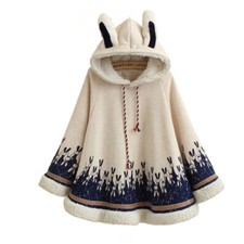 Lady Girl Thick Warm Overcoat Fleece Cape Hooded Cloak Coat Loose Cute Tops UK
