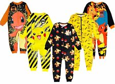 Boys Pokemon 1Onesie Fleece Pikachu Charmander Sleepsuit Night Wear 5-12 Years