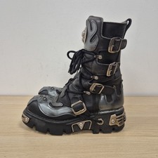 New Rock Reactor Flames Demon Devil Leather Chunky Platform Boots Uk 8 Eu 42
