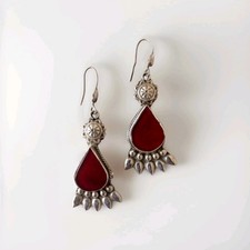 Vintage Carnelian Stone & 925 Sterling Silver Ornate Drop Earrings
