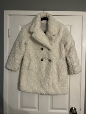 TU Girls Cream Fluffy Faux Fur Coat Jacket Fully Lined 100% Polyester 9-10 Years