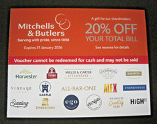 MITCHELLS & BUTLERS  20% VOUCHER OFF TOTAL BILL    UP TO 10 GUESTS = BIG SAVINGS
