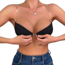 Women s Low Plunge Push Up Bra with Adjustable Clear Straps for Backless Outfits