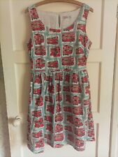 Cath Kidston Dress Size UK 12 Red London Bus Fit & Flare Round Neck Cotton