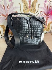 Whistles Giulia Black Croc Bucket Bag Crossbody Strap Eyelet Detail RRP £99