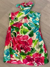Zara Floral Cross Halter neck Mini Dress Size Medium Pink Turquoise