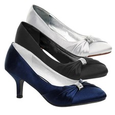 Womens Satin Bridal Wedding Shoes Ladies Low Mid Kitten Heel Stiletto PartyPumps