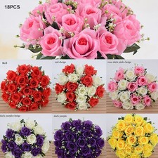 18 Heads Silk Rose Artificial Flowers Fake Bouquet Home Party Wedding Decor PN