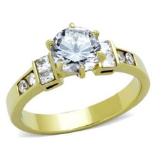 Gold 3ct ring ladies cz solitaire accents engagement steel realistic new 18k 898