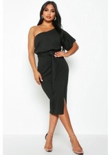 boohoo one shoulder wrap midi