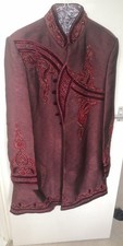 Full Men's Sherwani Indian Wedding Outfit + Trousers Attire Burgundy Red