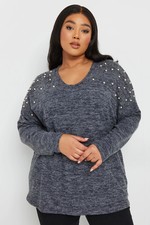 Yours Curve Women's Plus Size Pearl Embellished Jumper